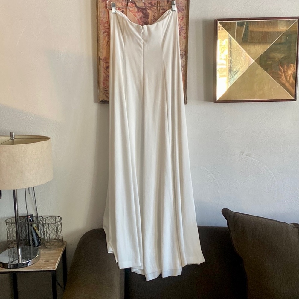 ROSETTA GETTY STRAPLESS JUMPSUIT WHITE CREPE FLOWY WIDE LEG JUMPSUIT BACK ZIP 6 - Picture 2 of 13